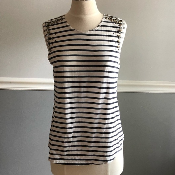 J. Crew Embellished Navy & White Striped Tank Top - Picture 1 of 8